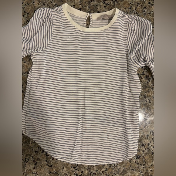 LOFT Women's Striped Long Sleeve Tee - Cream and Black - Picture 1 of 3